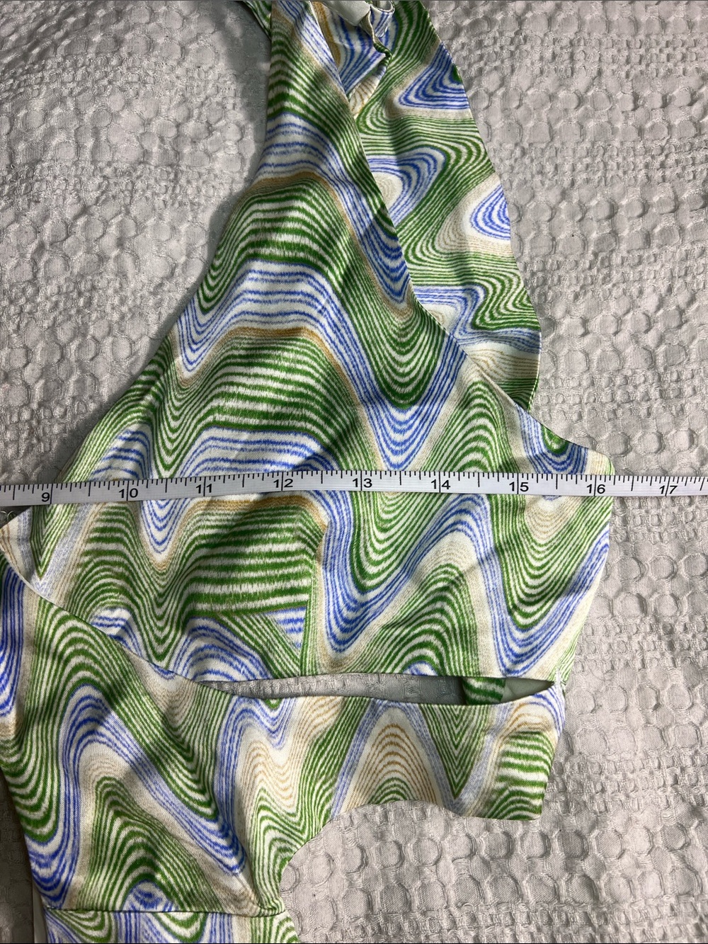 For Love And Lemons Green and White Wave-Print Mini Dress size L - Picture 6 of 14